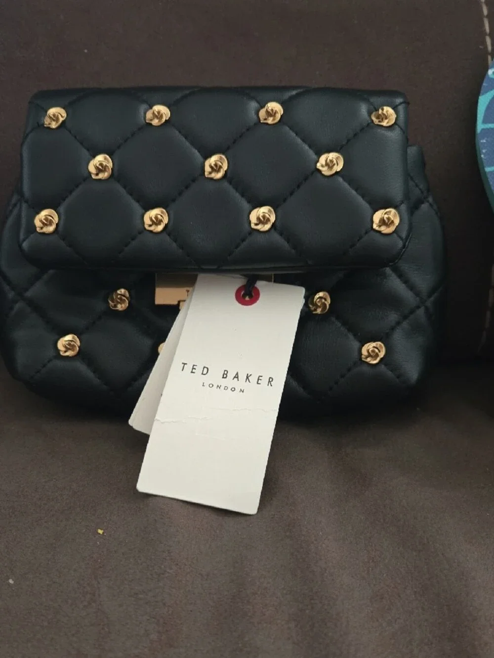 Ted Baker Black Quilted Crossbody with Gold Rosette Studs - Picture 2 of 10